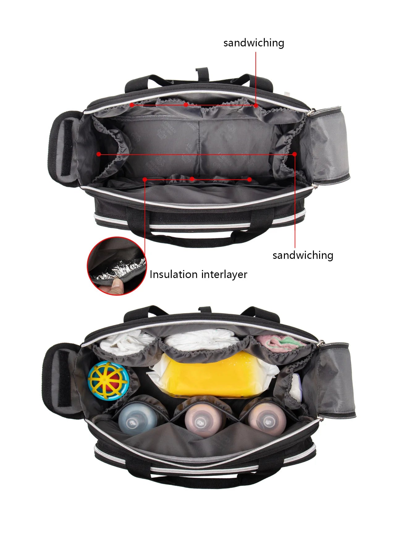 Lequeen New Maternity Mommy Travel Bag Black Shoulder Bag Handbag Tote Dry and Wet Separation Baby Diaper Stroller Bag