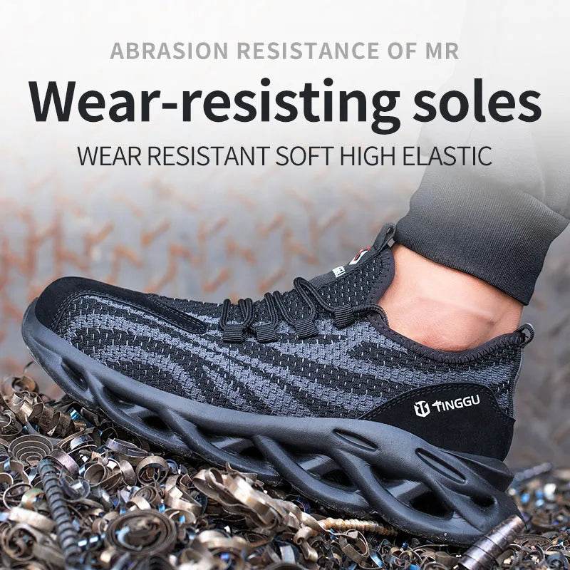 Men's safety shoes are anti impact, anti puncture, soft, comfortable, breathable, anti slip, and wear-resistant work shoes - AIAZ