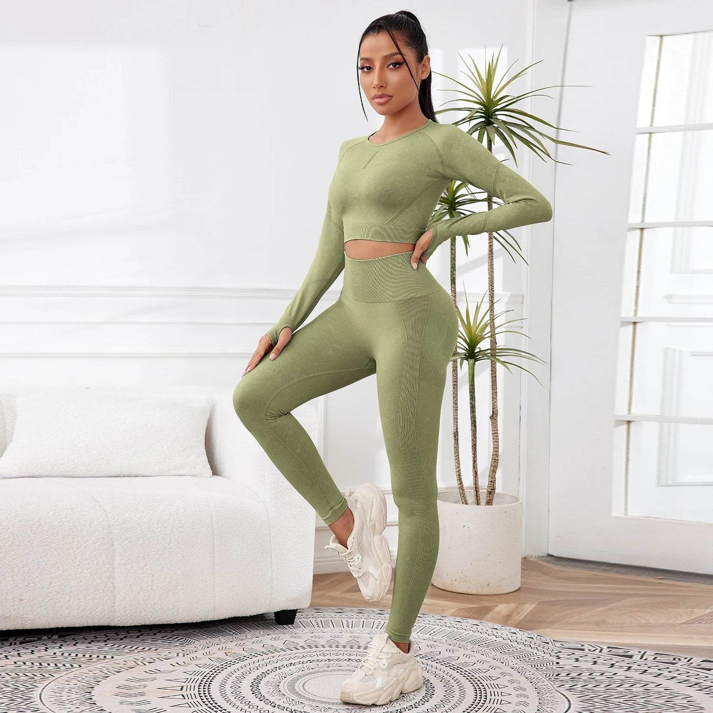 2025 2PCS Sets Women Outfit High Waist Gym Sexy Sport Wash Pants Sets Running Outdoors Skinny - AIAZ