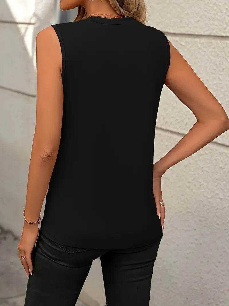 Women's Tank Top 2024 Summer Casual Splicing Cotton O Neck Loose Elegant Sleeveless Tops Women T Shirt Blusa Streetwear Clothing - AIAZ