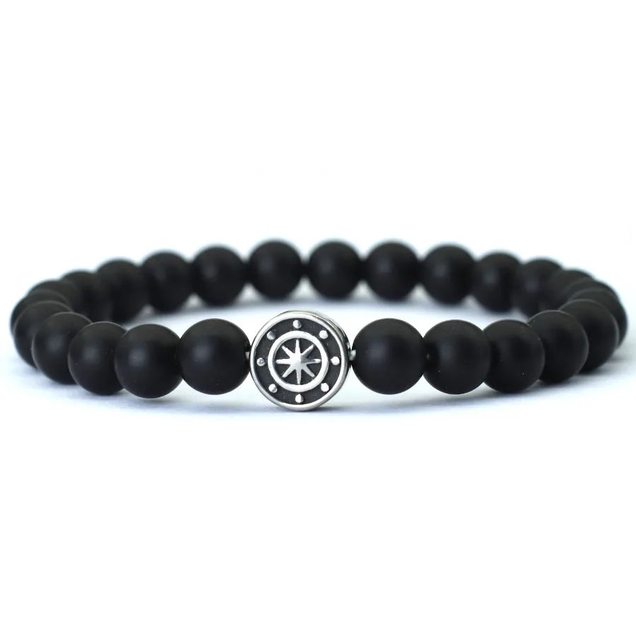 Simple Style Genuine Natural Stone Bracelet For Men Viking Pirate Compass Braclet Tiger Eyes Strand Braslet Leisure Accessories