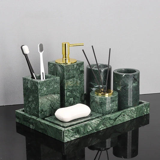 Indian Green Natural Marble Bathroom Accessories Retro Soap Dispenser Soap Dish Toothbrush Holder Tissue Box Bathroom Set