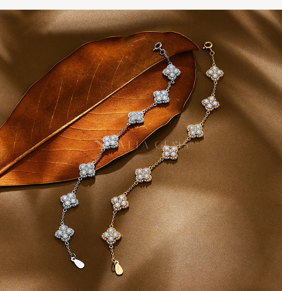 ATTAGEMS Full Moissanite Luxury Bracelet D VVS1 For Women Real S925 Sterling Silver Gold Plated Lucky Engagement Wedding Jewelry