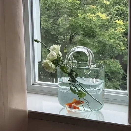 Transparent Glass Handheld Vase Creative Hydroponic Flower Arranger Living Room Decorative Tabletop Aquarium Modern Simplici