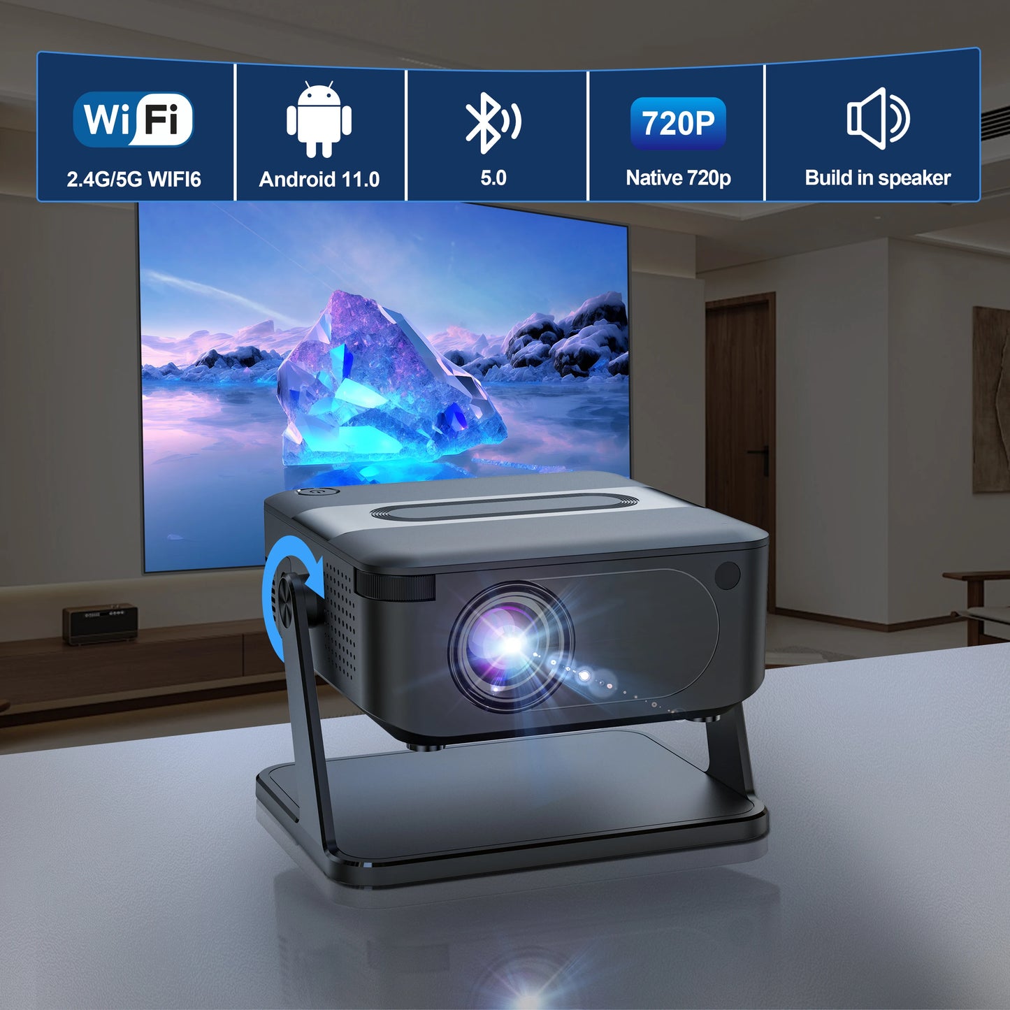 WESOPRO Mini Projector Smart 4K Portable with Wifi 6 Bluetooth 5.0 Android 11 Automatic Keystone for Home Theater Entertainment