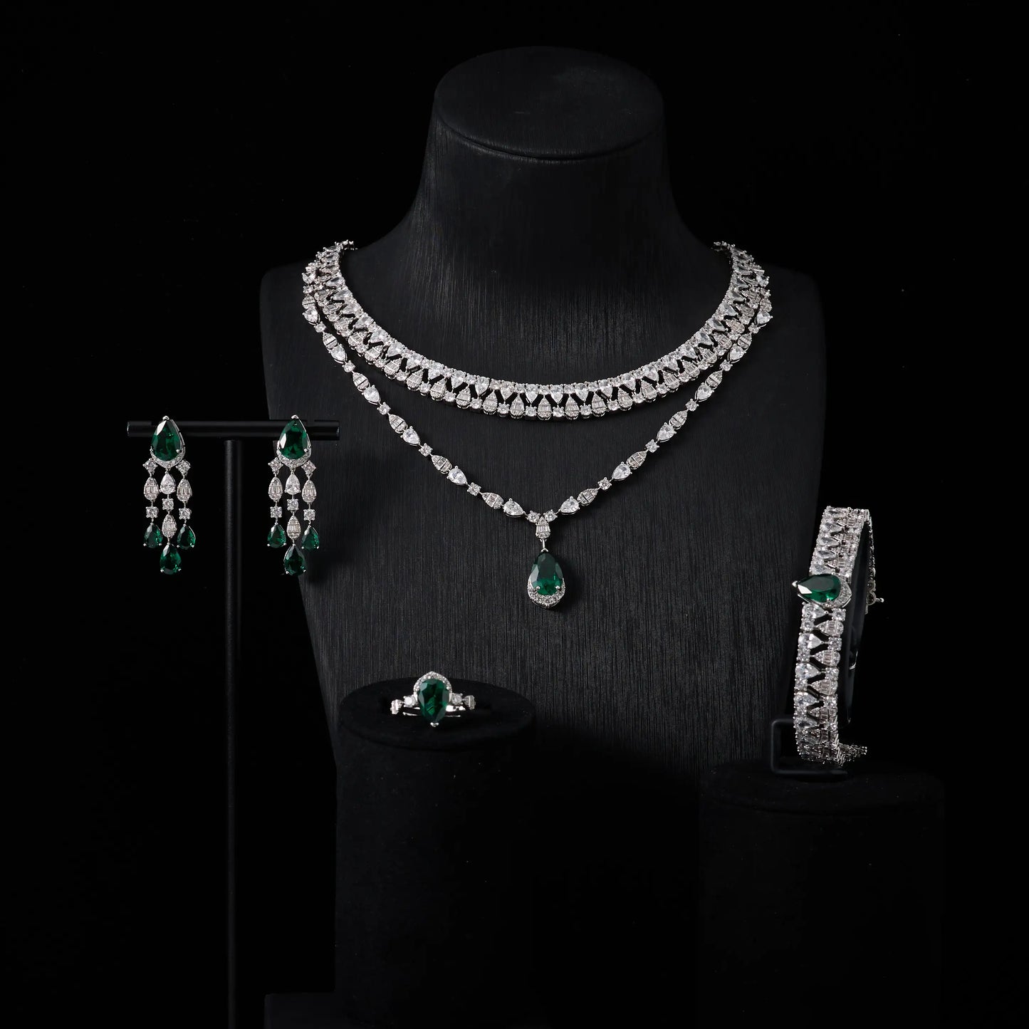 00039 Bridal Women jewelry Set Double Layer Necklace Set Cubic Zircon Wedding  Jewellery Set Dubai Saudi EngagementAccessories