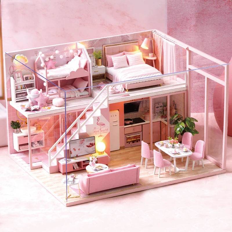 Doll House Kit 3D Wooden Mini DollHouse Assembly Building with Furniture Kit Toys Children's Birthday Gift 3D Puzzle Handmade - AIAZ