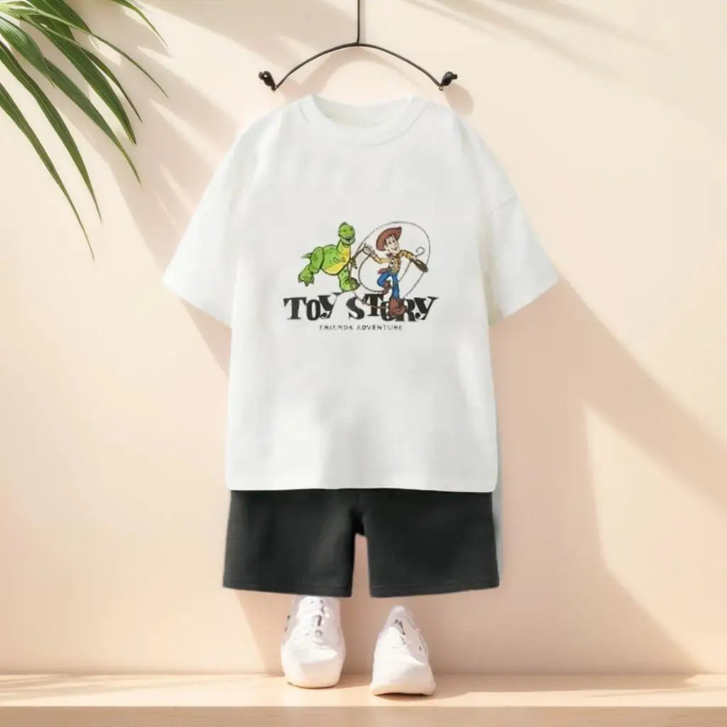 2pcs Summer Child Costume Toy Story Tshirt+shorts Set Casual Sports Clothes Trendy Short Sleeve Outfits Outer Wear For Kids Boy