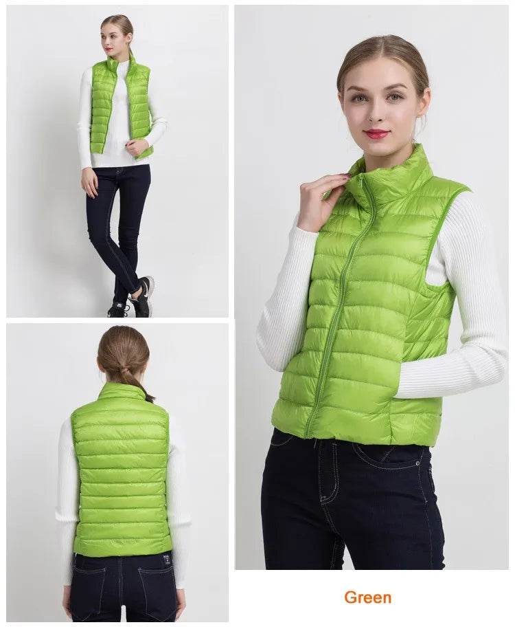 0-10℃ Women Vests Autumn Winter Ultra Light Duck Down Vest Female Slim Sleeveless Jacket Windproof Warm Puffer Waistcoat 4XL - AIAZ