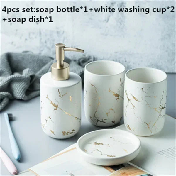 Marble Soap Dispenser Pump Bottle Ceramic Bathroom Accessory Set  Home Couple Mouthwash Cup Soap Dish Washing Tools Luxury