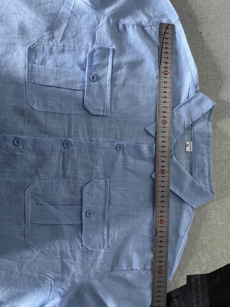 Shirts for Men Handmade Shirt Man Double Pocket Shirt Short Sleeve Men Shirt Linen Shirts for Men Men Cotton Shirt Short Sleeve - AIAZ