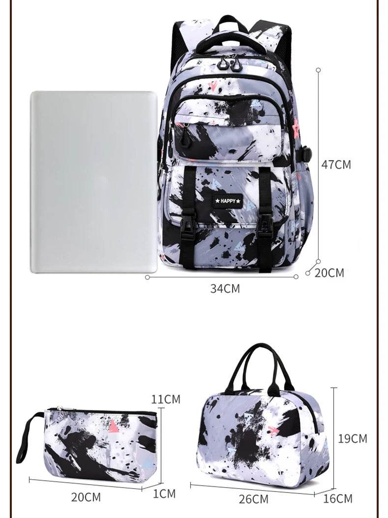 Middle School Student Backpack Children Set School Bags for Girls Kids Schoolbags Waterproof Book Bag With Lunch Bag Pencil case - AIAZ