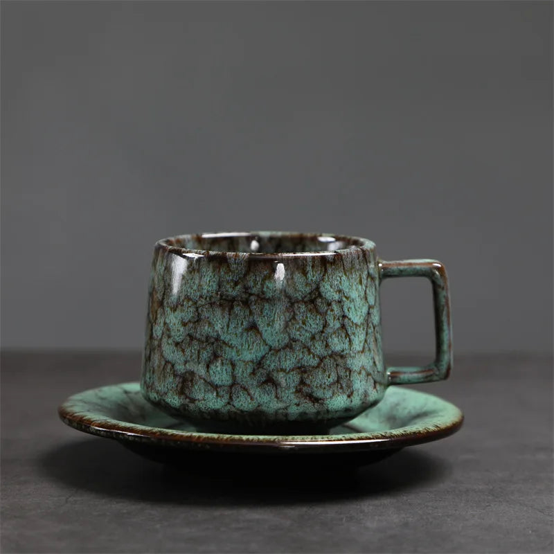 180ML Japanese Espresso Cup and Dish Kiln Transformed Ceramic Cup Retro Coarse Ceramic Mug Living Room Decoration