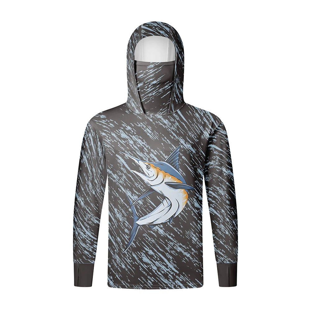Fishing Shirts Long Sleeve Hoodie UPF 50+ T-shirt Tops Sun Protection Jersey Men's Face Mask Fishing Clothes