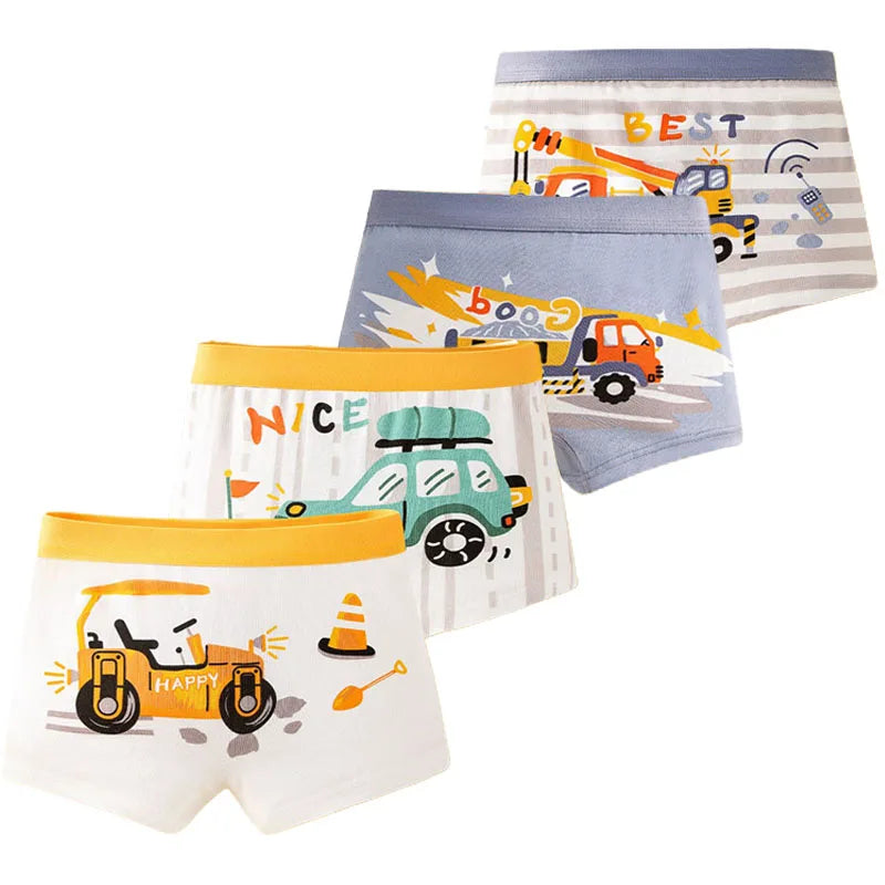 4 Pcs/Lot Children's Underwear Boys Panties Underpants Dinosaurs Helicopters Cars Cotton Breathable Kids Shorts Boy Boxer Briefs