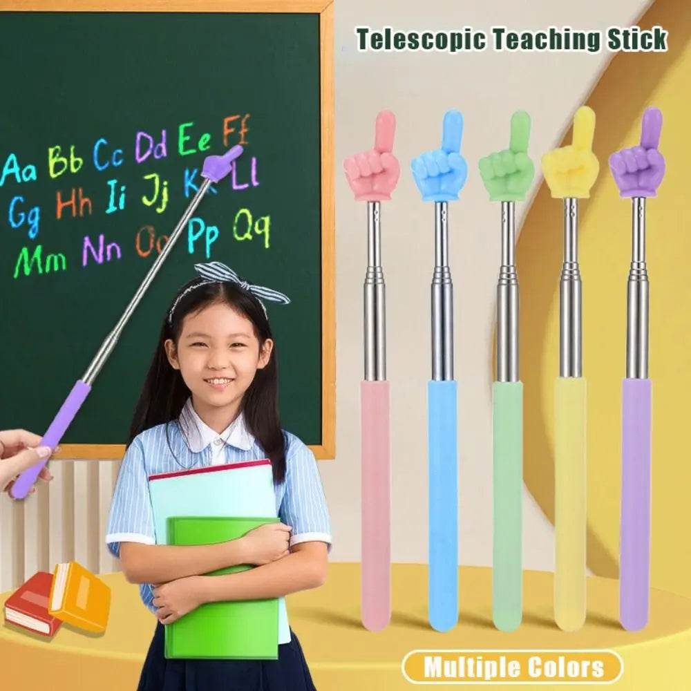 Stainless Steel Teaching Pointer Telescopic Rod Finger Design Teaching Stick Finger Reading Sticks School Office Supplies - AIAZ