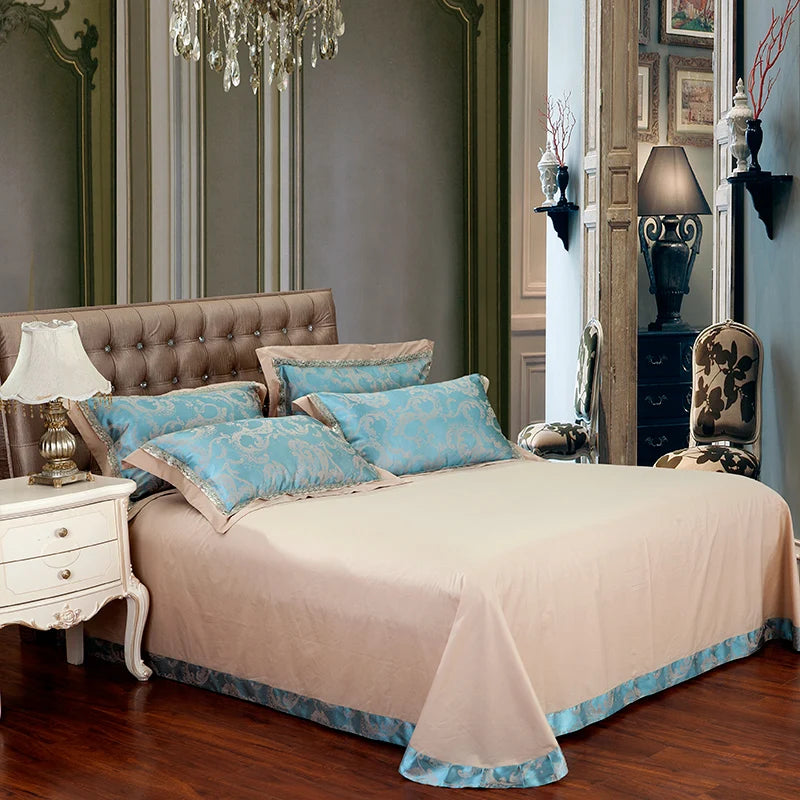 Sliver Gold Luxury Silk Satin Jacquard duvet cover bedding set queen king size Embroidery bed set bed sheet/Fitted sheet set