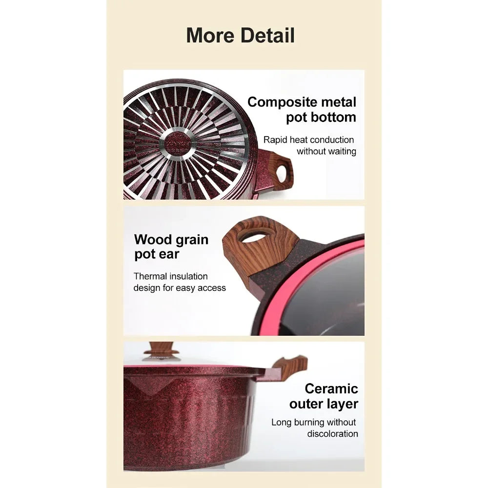 Donnor Ceramic Non Stick Pans Ceramic Casserole Stockpot Set with Lid Procook Stock Pot 15pcs Cookware for Braising