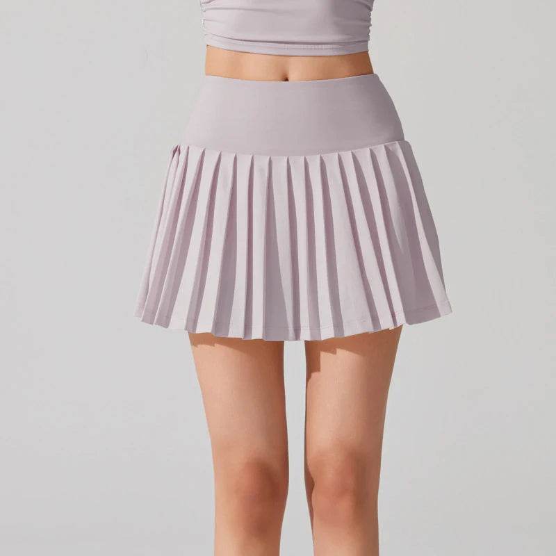 Women Summer Tennis Skirt Solid Color Pleated 2 In 1 Running Skirt Breathable Quick Dry Pocket Badminton Skirt Short Sportswear - AIAZ