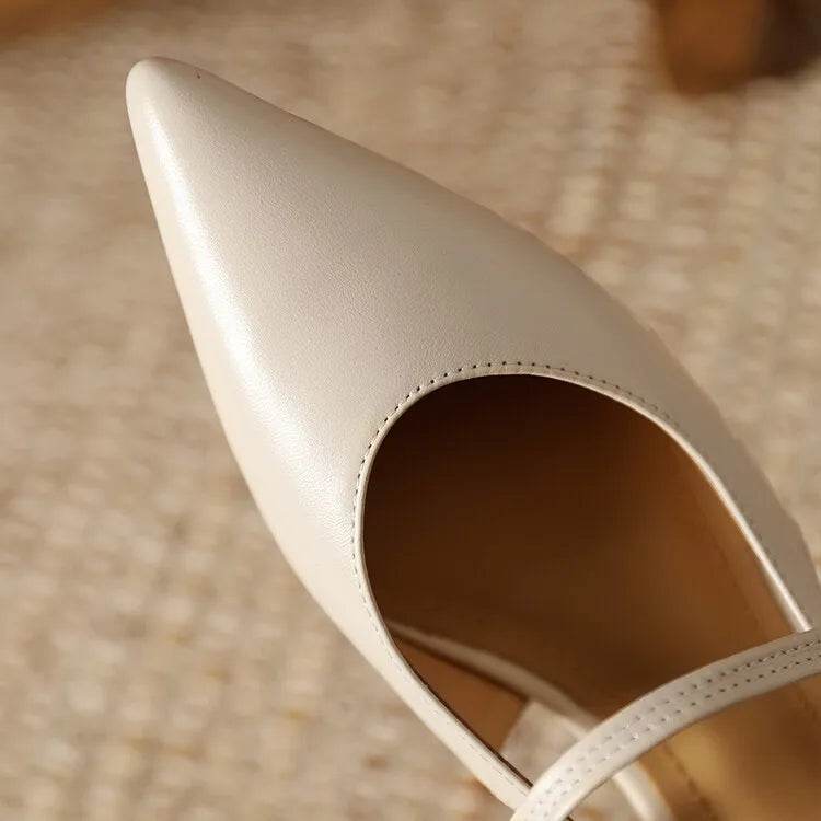 Summer Sandals Sheep Leather Women Shoes Pointed Toe Low Heel Women Pumps Genuine Leather Cover Toe Sandals for Women Handmade - AIAZ