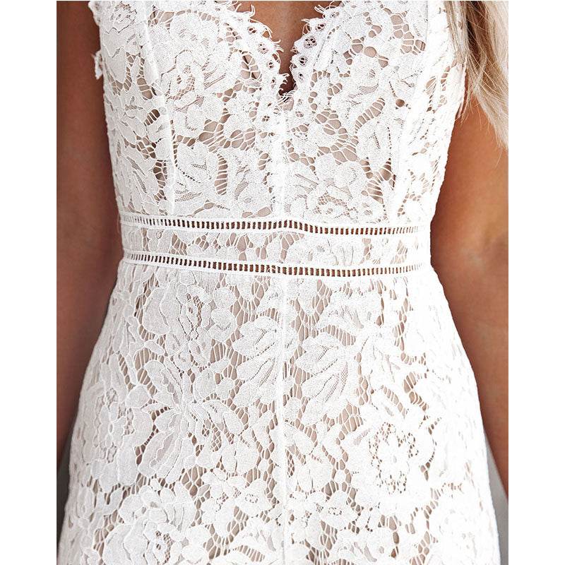 Elegant Women Jumpsuit Spaghetti Straps V Neck Solid Color Lace Open Back Wide-leg Jumpsuits Long Playsuit Streetwear Y2k Summer - AIAZ