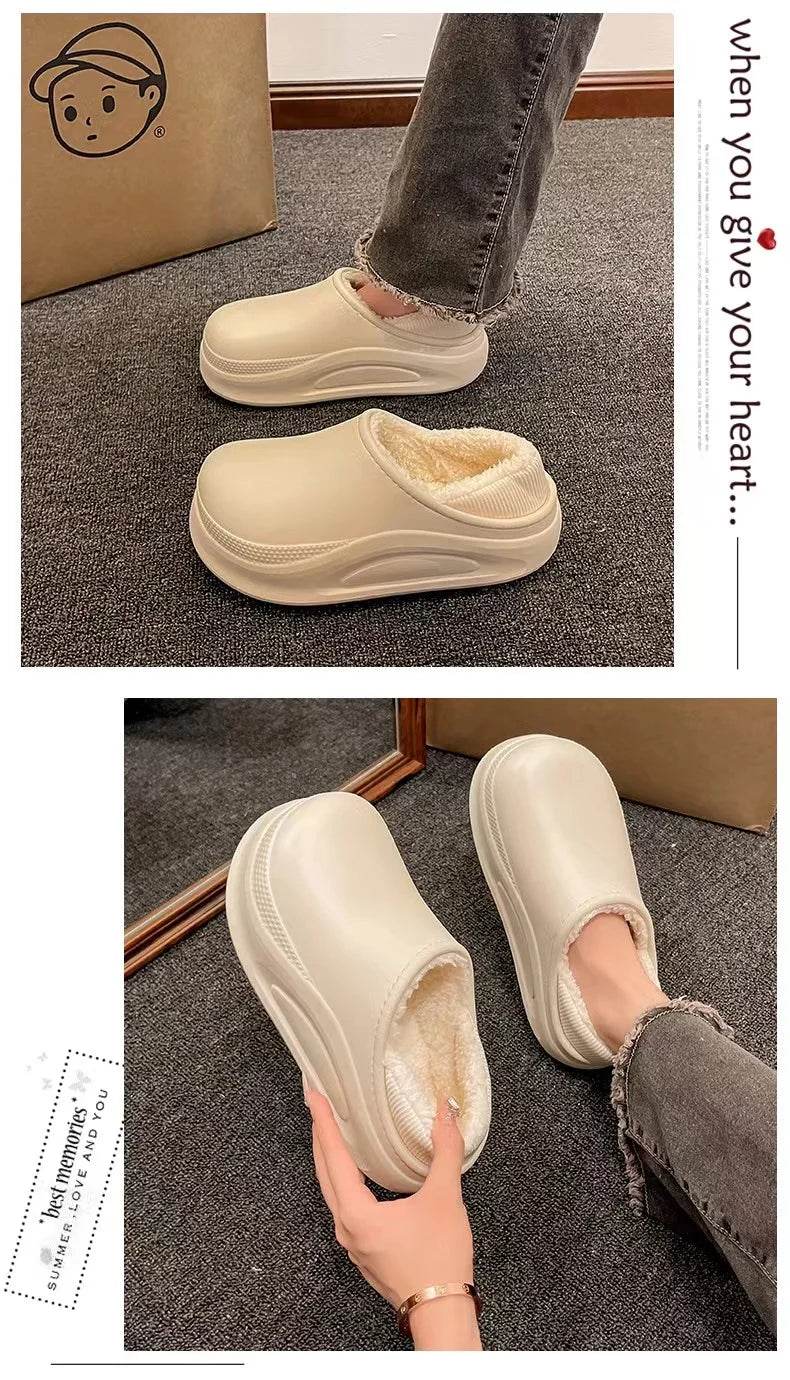 2025 Winter Men Women Warm Slipper EVA Short Plush Fur Indoor Flip Flop Non-Slip Waterproof Casual Outdoor Slipper For Couple - AIAZ