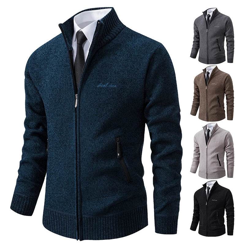 2023 Knitwear Spring and Autumn Men's Stand-up Collar Thick Warm Cardigan Sweater Winter Loose Casual Coat - AIAZ