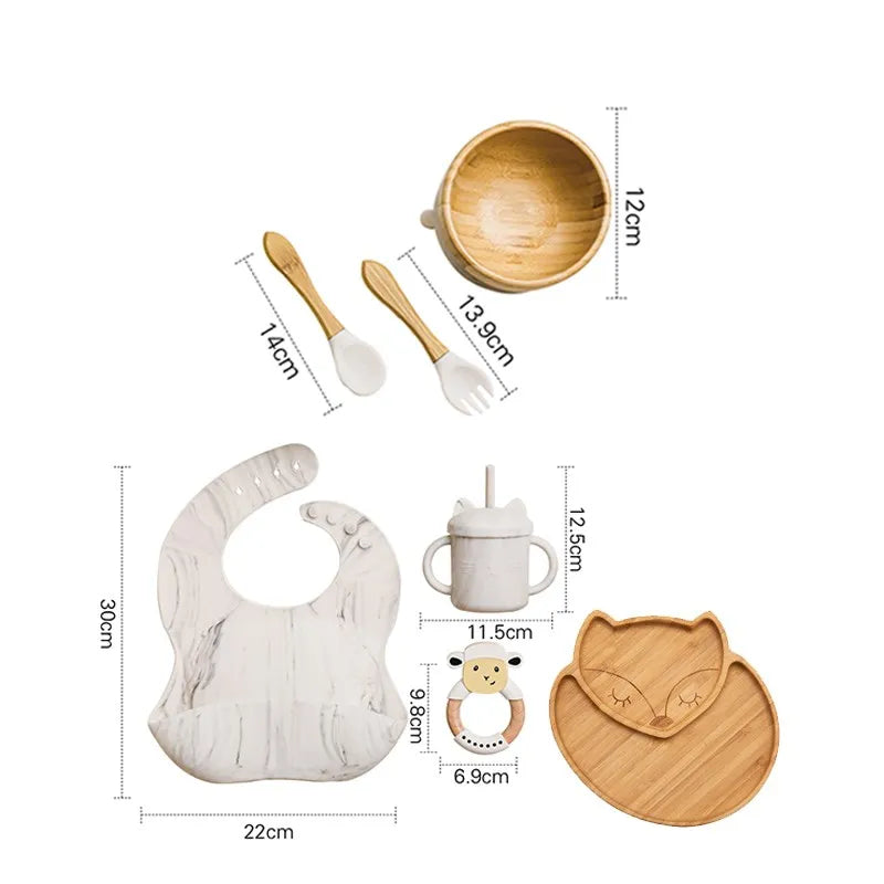 Wooden Dinner Plate Feeding Supplies Bamboo Baby Tableware Silicone Suction Plate Bowl BPA Free Baby Stuff Newborn Accessories