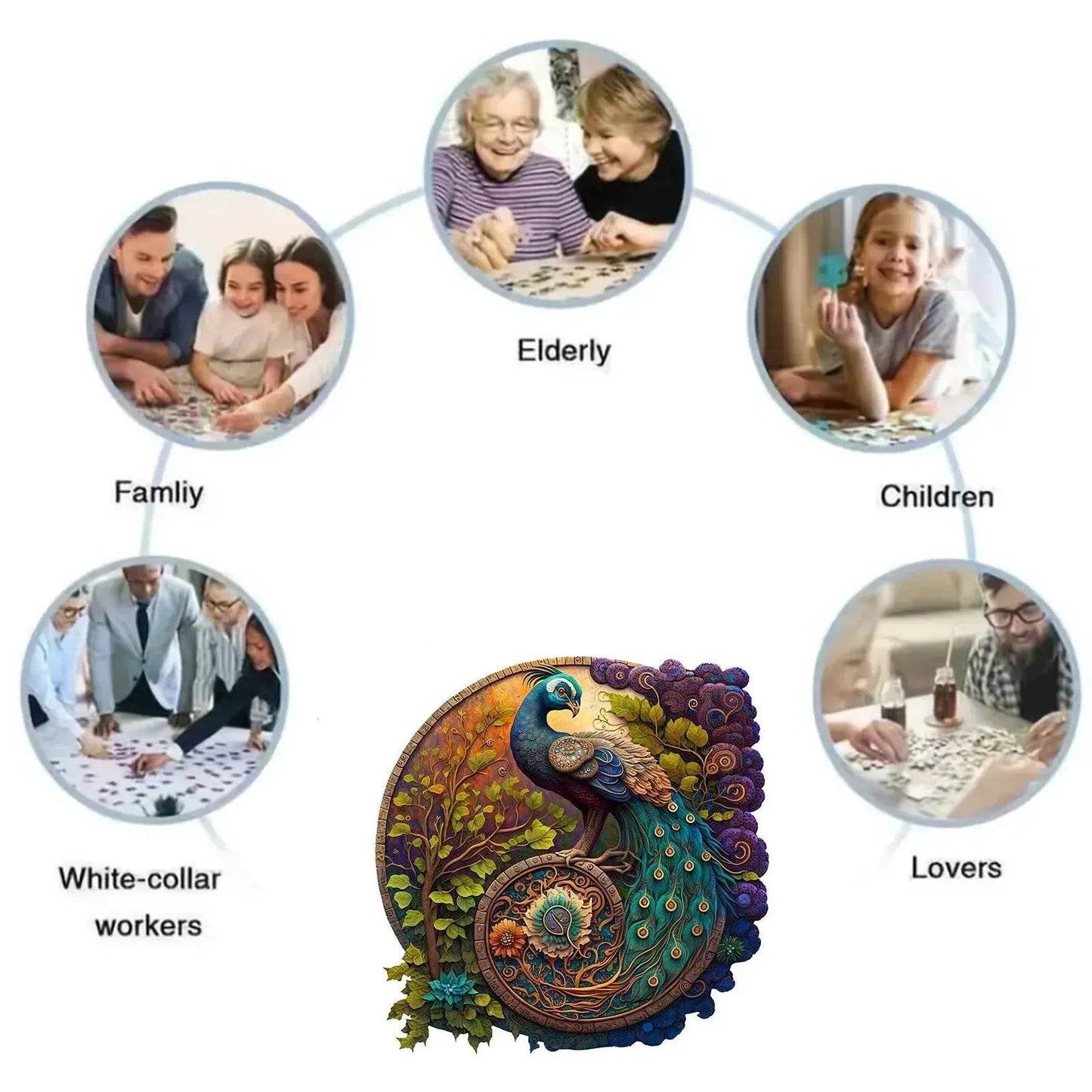 Round Peacock Wooden Jigsaw Puzzle Irregular Animal Shaped Wooden Puzzle Adult Puzzle Toys Festival Gift For Friends and Family - AIAZ