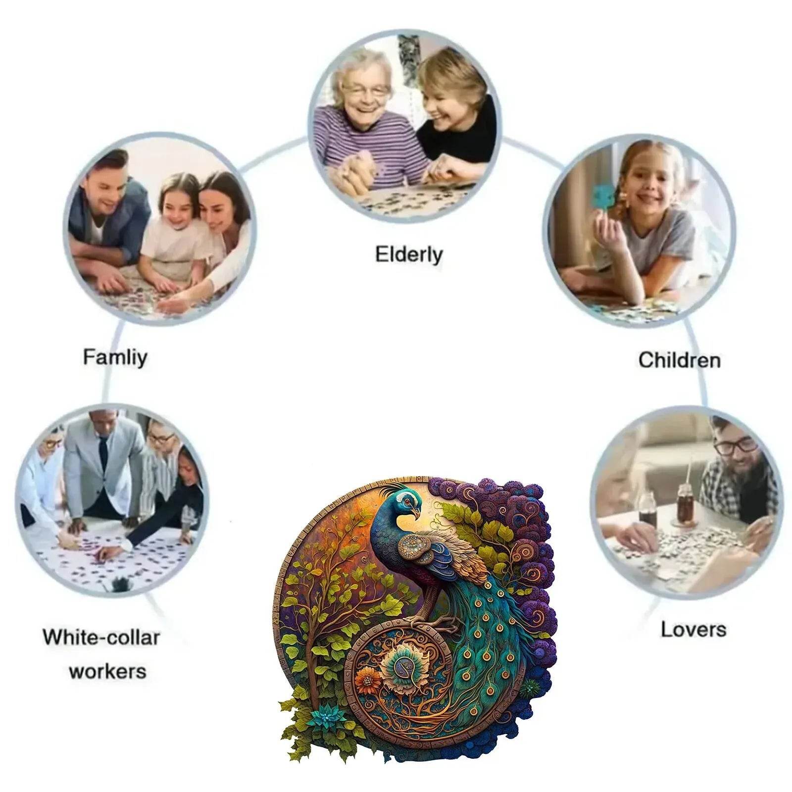 Round Peacock Wooden Jigsaw Puzzle Irregular Animal Shaped Wooden Puzzle Adult Puzzle Toys Festival Gift For Friends and Family - AIAZ