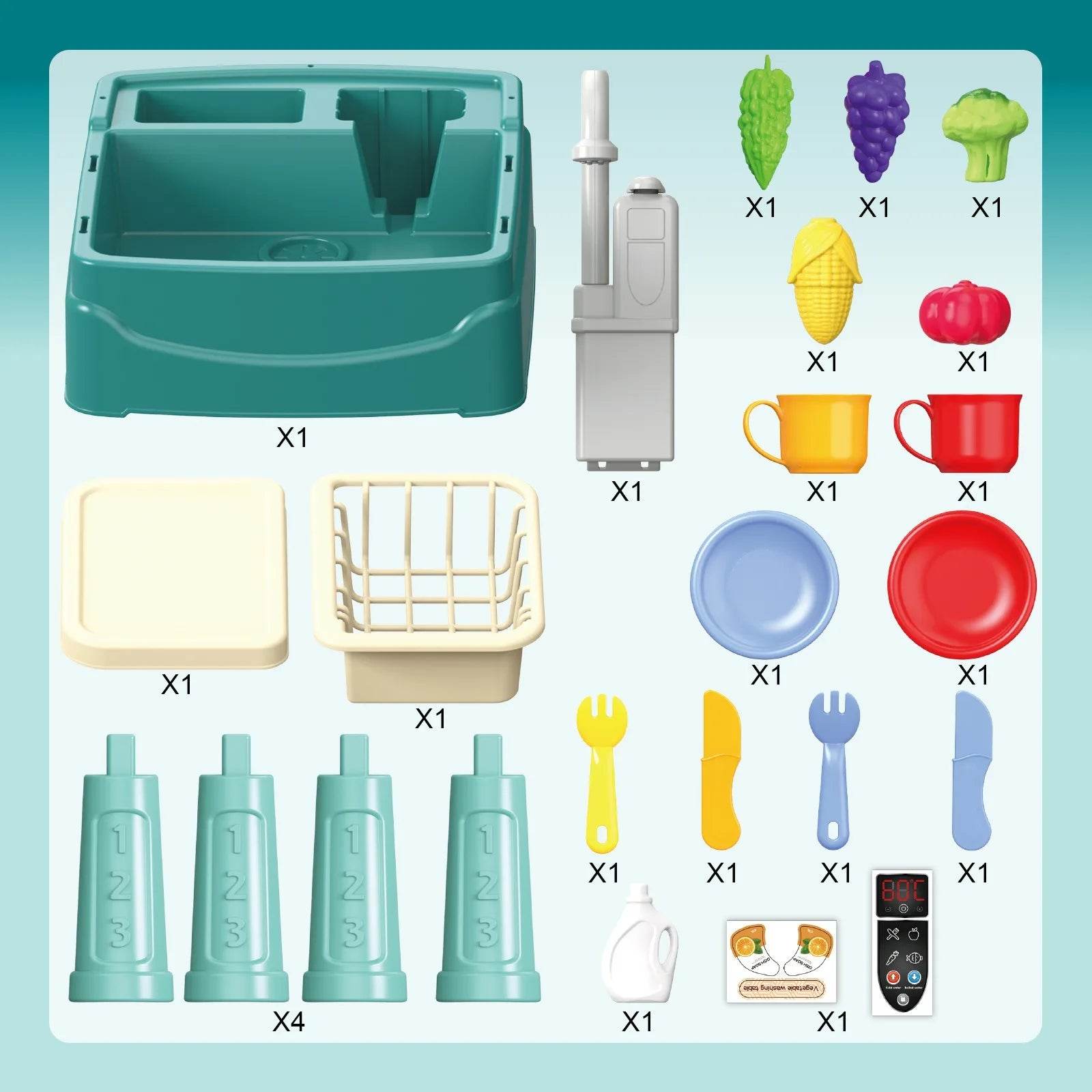 Children's Play At Home Toys Early Education Kitchen Simulation Electric Dishwashing Table Water Outlet Vegetable Washing Toys - AIAZ