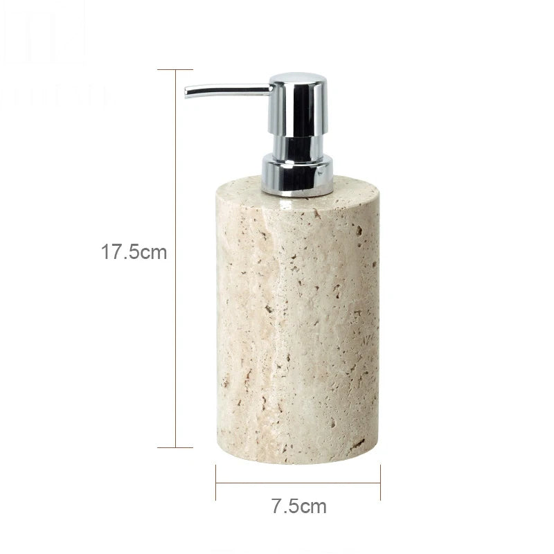 Beige Travertine Bathroom Accessories Set Natural Marble Soap Dispenser Soap Dish Reed Diffuser Vanity Tray Bathroom Set