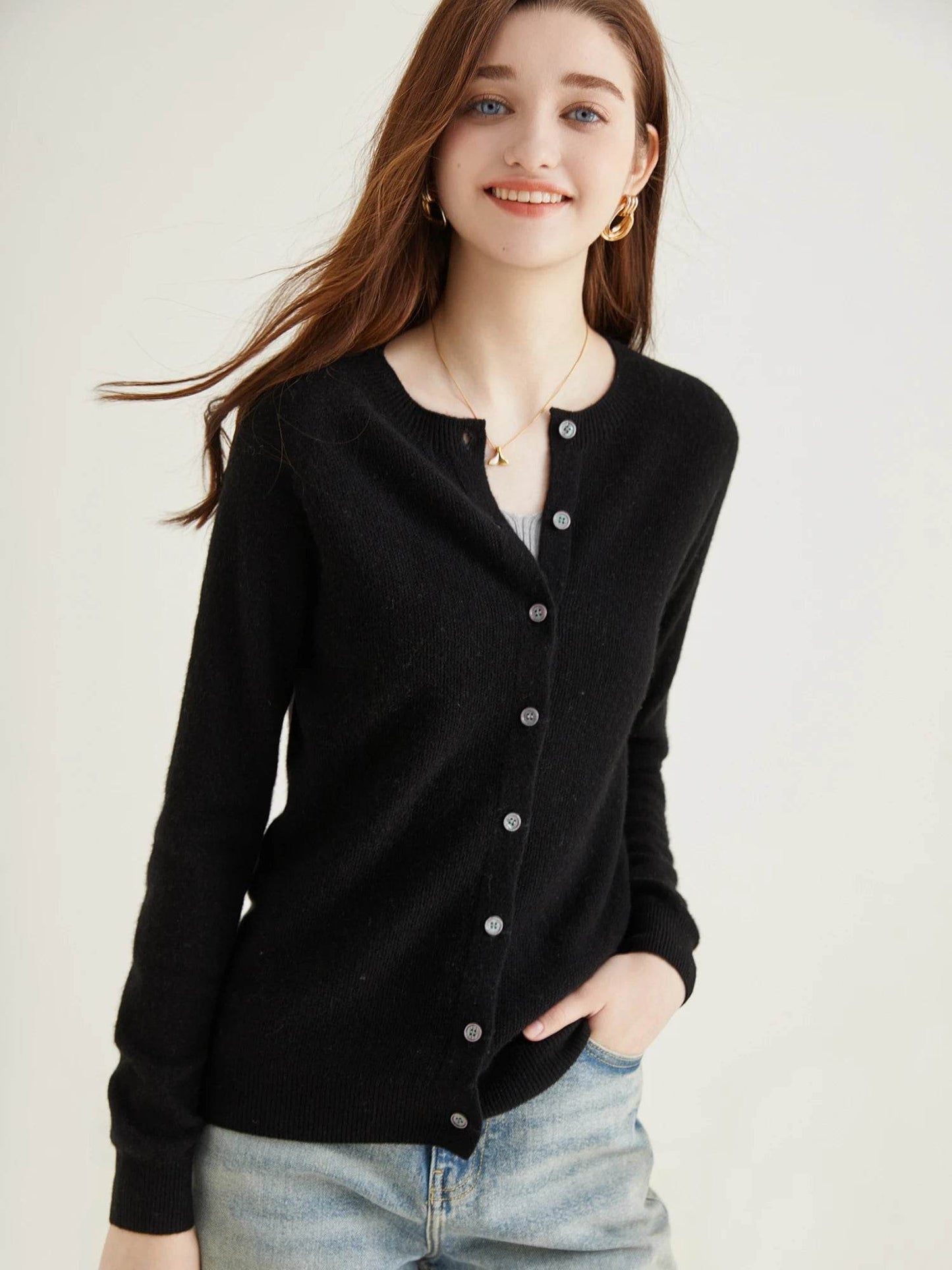 Knit Cardigan for Women Sweater Woman Long Sleeve Top 100% Wool Cardigans Sweaters Vintage Coat Knitwears Jacket Female Clothing - AIAZ