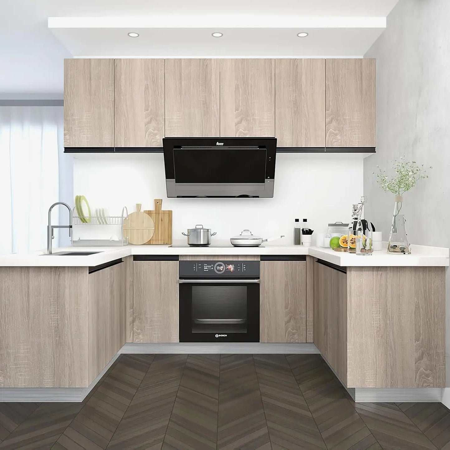 50cm Wide Wood Grain Home Decor Furniture Waterproof Vinyl Wall Sticker Self Adhesive PVC Wallpaper Kitchen Cabinet Door Sticker