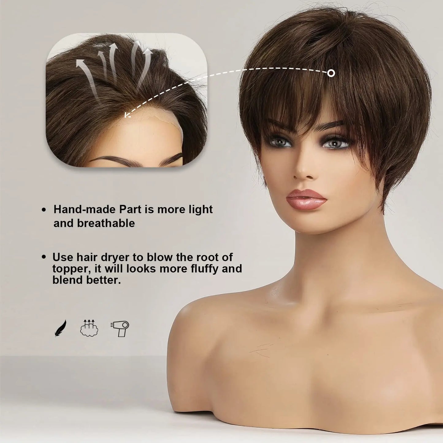 100% Remy Human Hair Wigs Brown Short Pixie Cut Lace Front Wig for Women HD Transparent Human Hair Lace Frontal Wigs