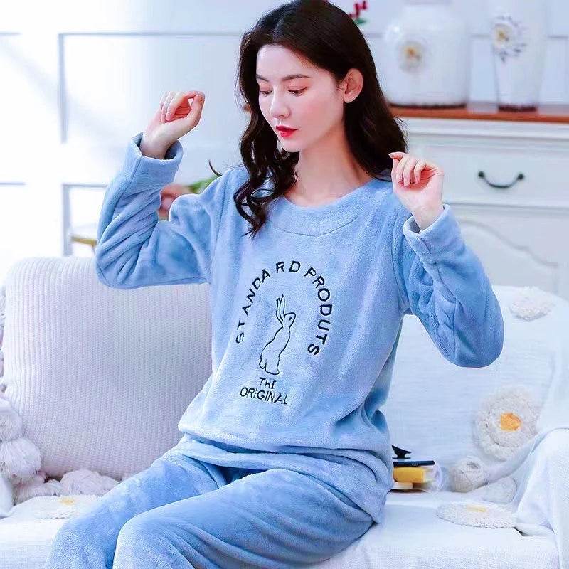 Women Pajamas Autumn Winter Flannel Warm Woman Sleepwear Korean cute Cartoon Pajama Set Fashion Pijama Mujer Home Cloth Pyjamas - AIAZ