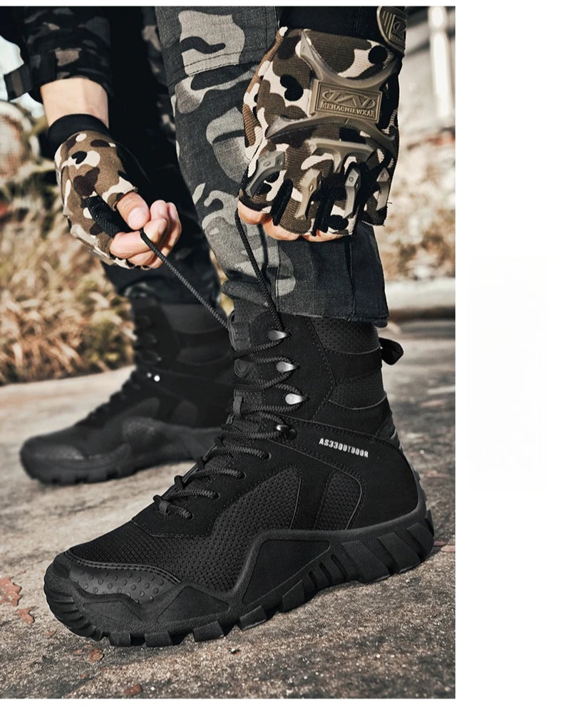 Outdoor Hiking Shoes Men Casual Combat Boots Men Breathable Wear-resistant Anti-slip Flat Comfortable High-top Boots Men