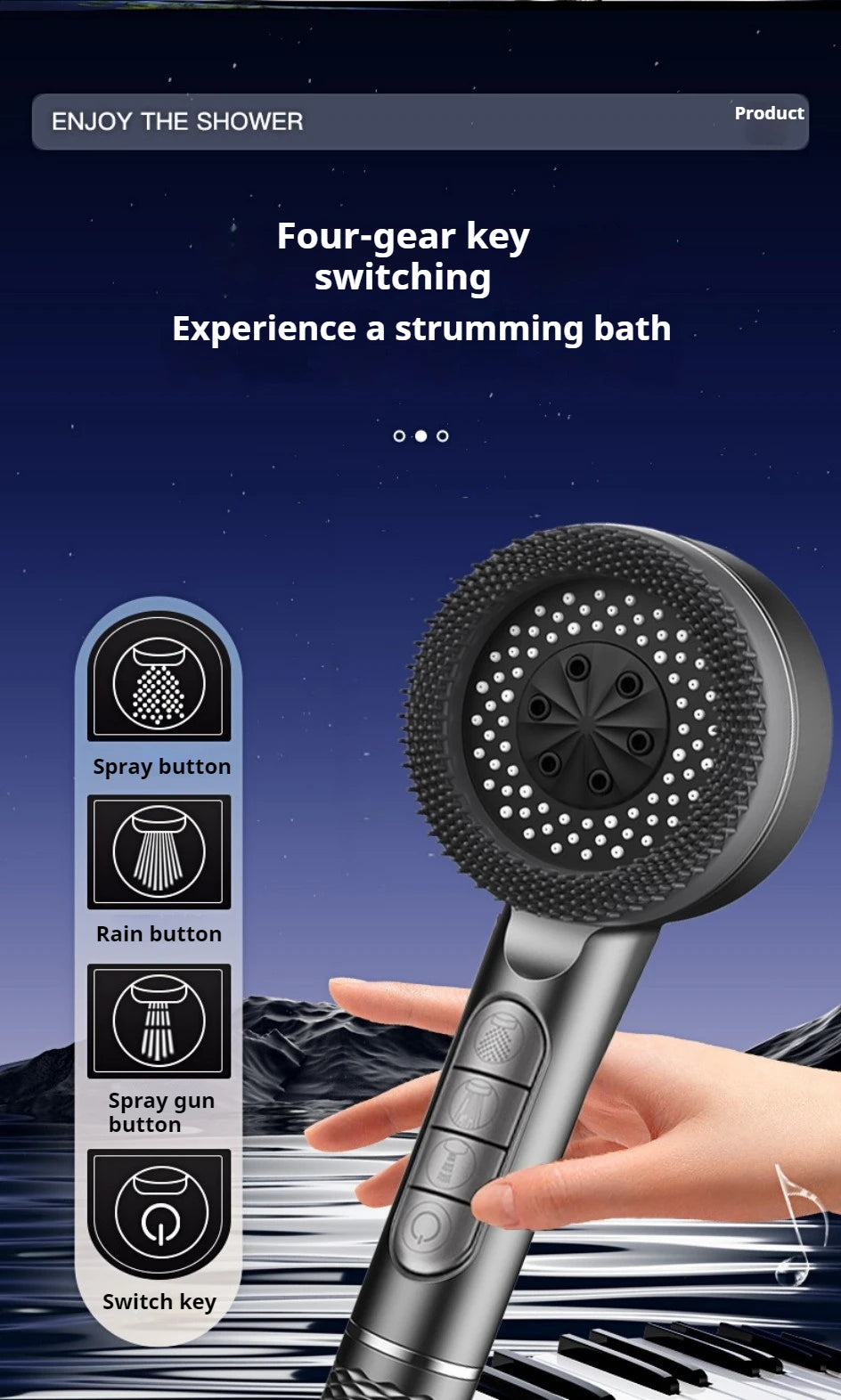 4 Modes Self-cleaning Shower Head with Silicone Brush One-Key Stop Water Massage High Pressure ABS Showerhead with Filter