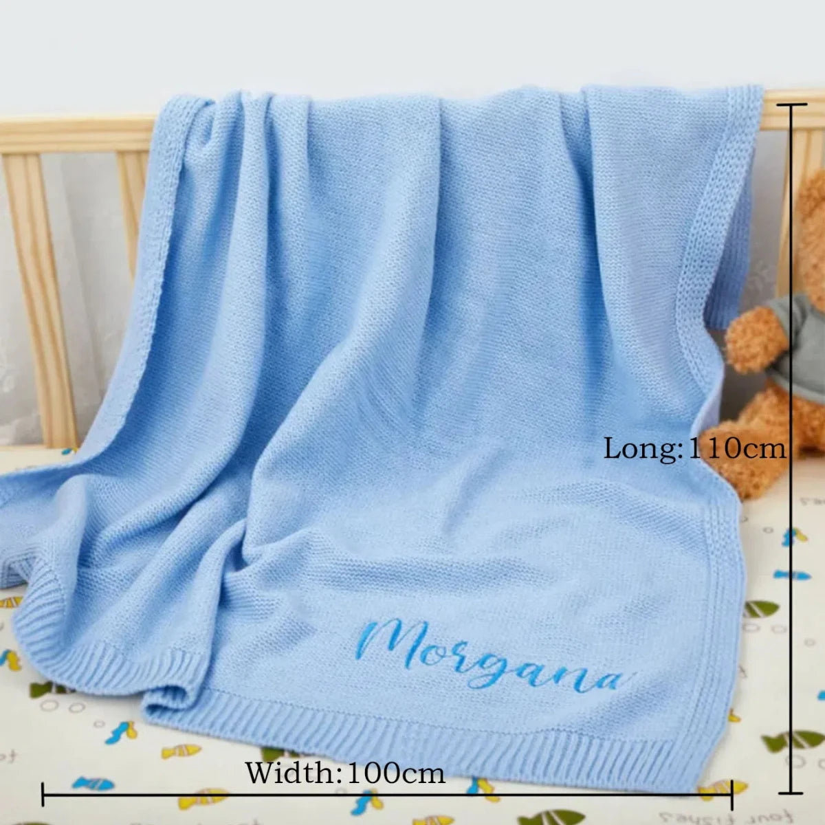Personalized Custom name letter Embroidered Newborn Nursery Baby Cotoon Knit Blanket Chunky Handmade Gifts for Boy Girl Birthday