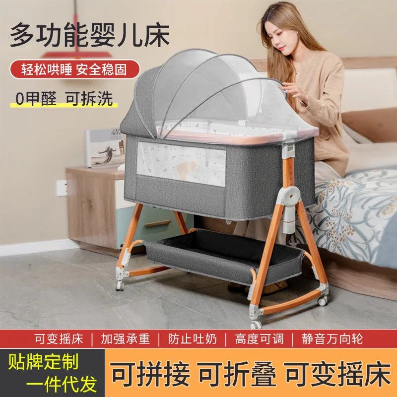 Baby bed splicing baby  movable portable cradle bed foldable multifunctional newborn adjustable