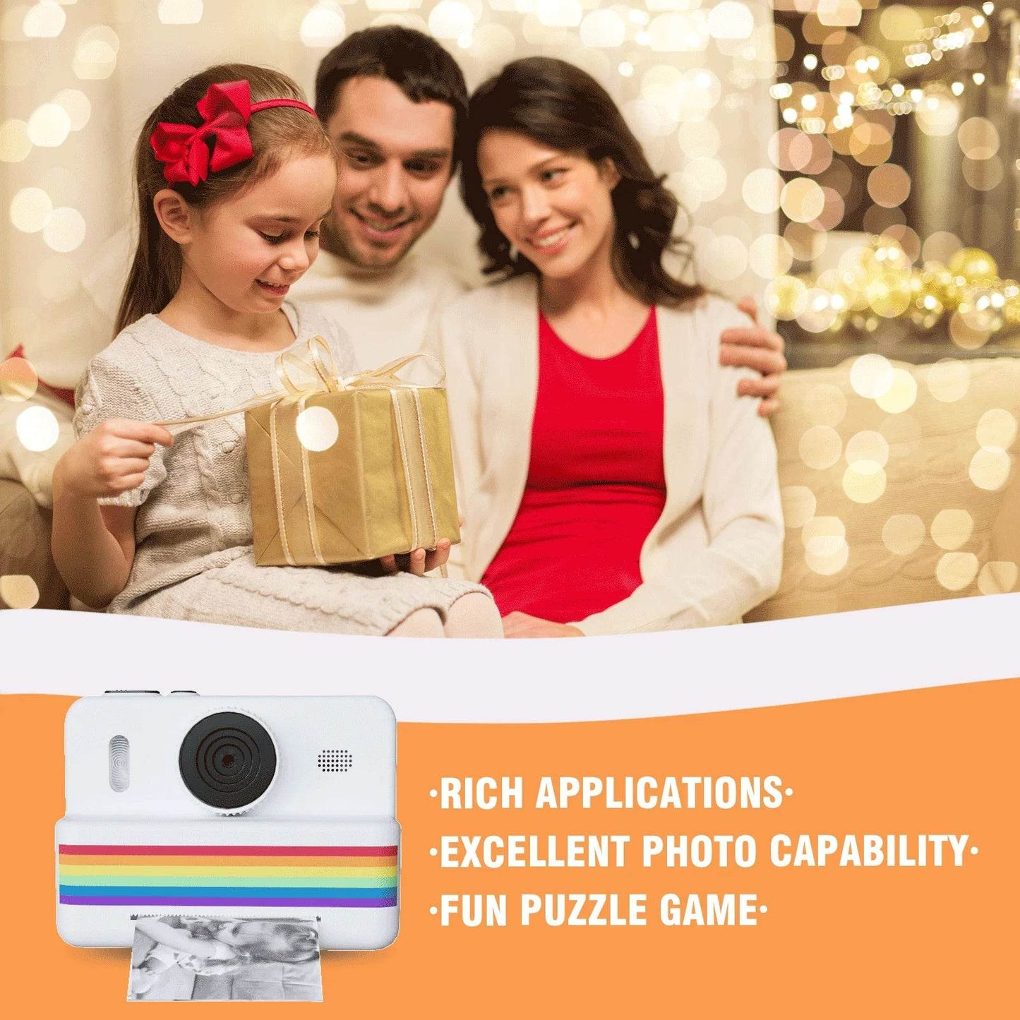 2.8 Inch Large Screen Instant Print Camera, HD Digital Video Camera for Kids, Outdoor Zero Ink Portable Print Toy Camera - AIAZ