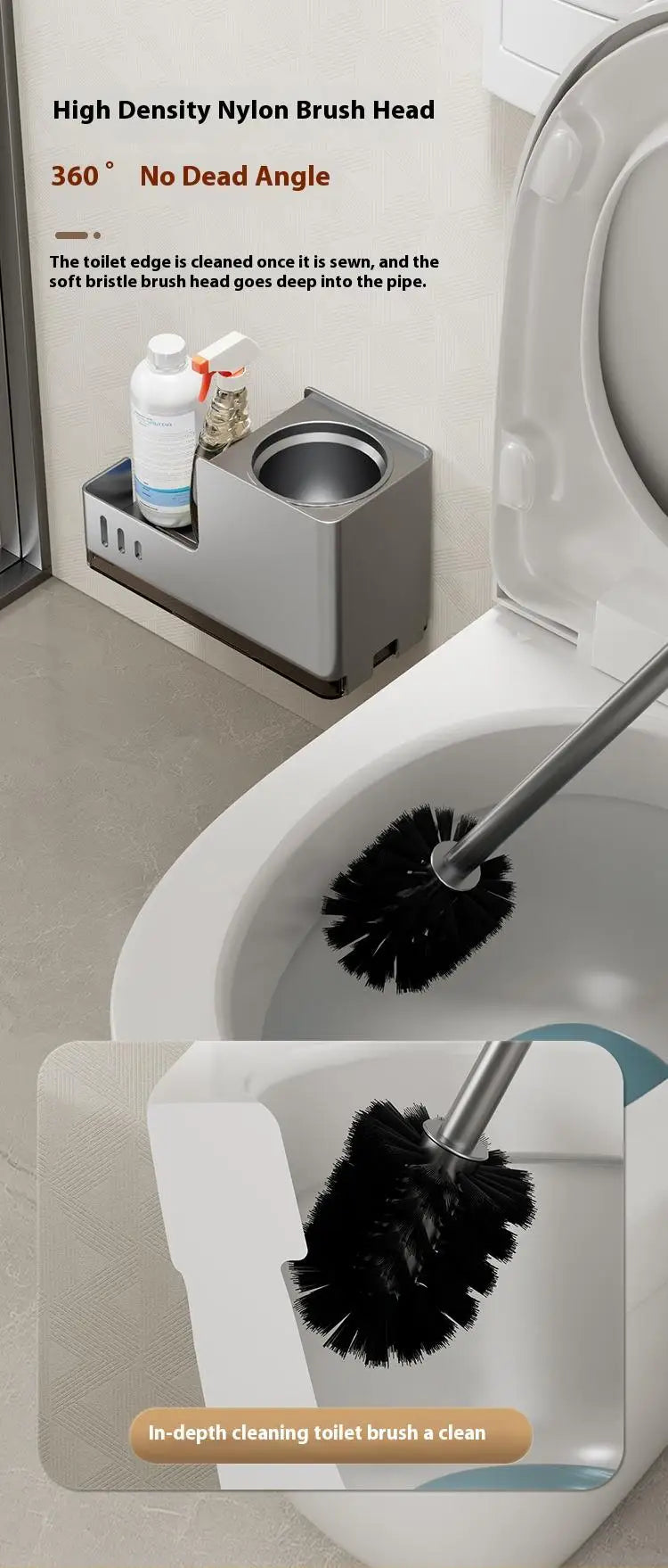 Bathroom Toilet Brush Holder Cleaning Tools Space Aluminum Wall Mounted No Drill Vertical Toilet Brush Bathroom Accessories