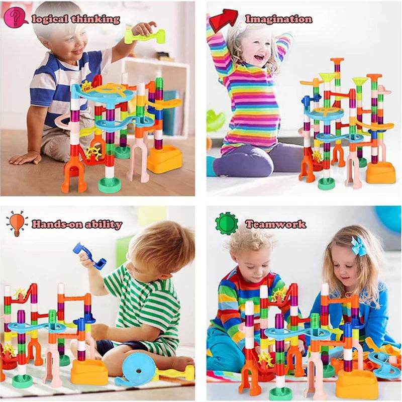 Marbles Run Catapult Track Building Blocks Slide Beads Educational Toys Children Gift Race Balls Toy Marble Track Race Set - AIAZ