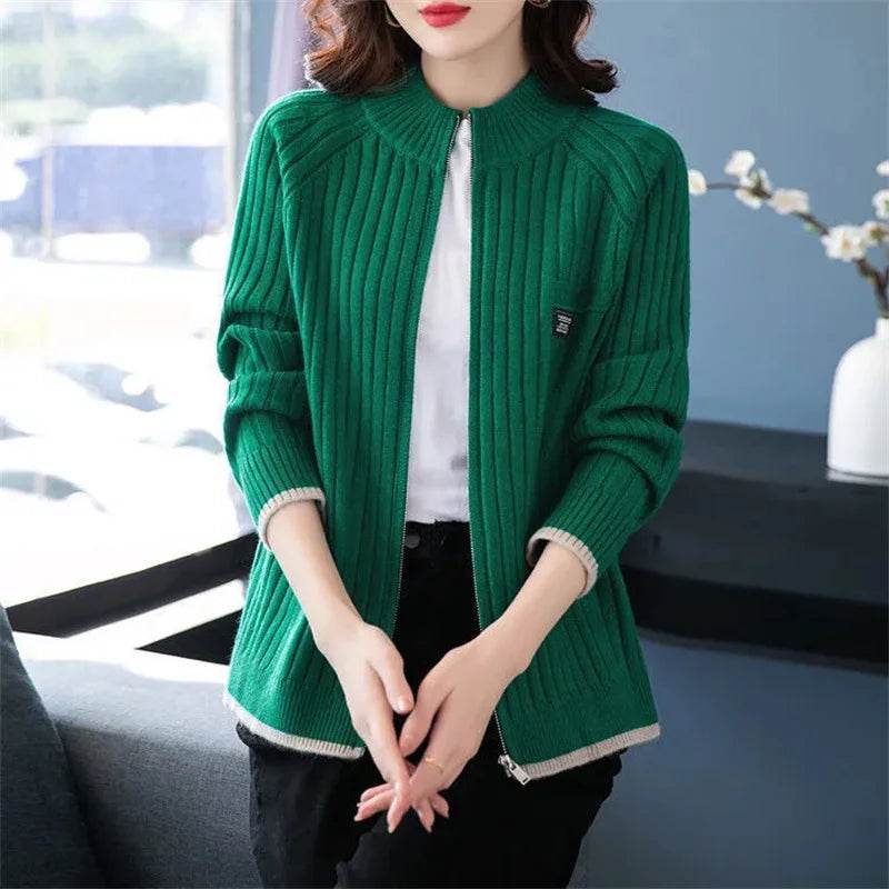 Knitted Cardigan Women's Coat 2025 Autumn Winter New Long sleeved Casual Zipper Sweaters Outwear Female Short Knitt Jacket - AIAZ