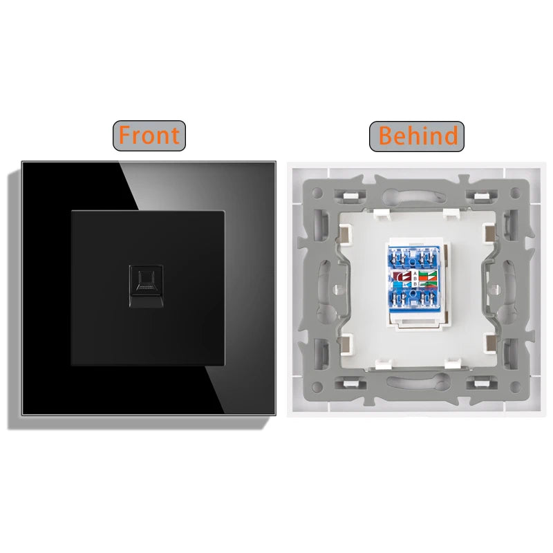 Cat6 rj45 wall socket network socket with TV wall data double socket telephone crystal glass panel rj45 network socket computer
