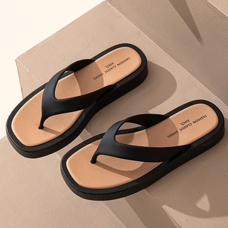 Classic Black/white Mixed Color Platform Flip Flops Women Thick Bottom Thong Slippers High Quality Leather Jandal Sandals Women