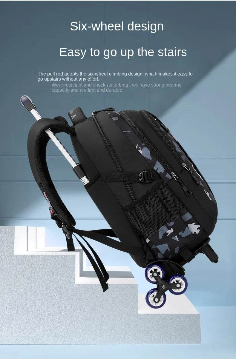 School Rolling backpack bag School Bags with wheels Student wheeled Backpacks for boys Children School Trolley Bag Waterproof - AIAZ