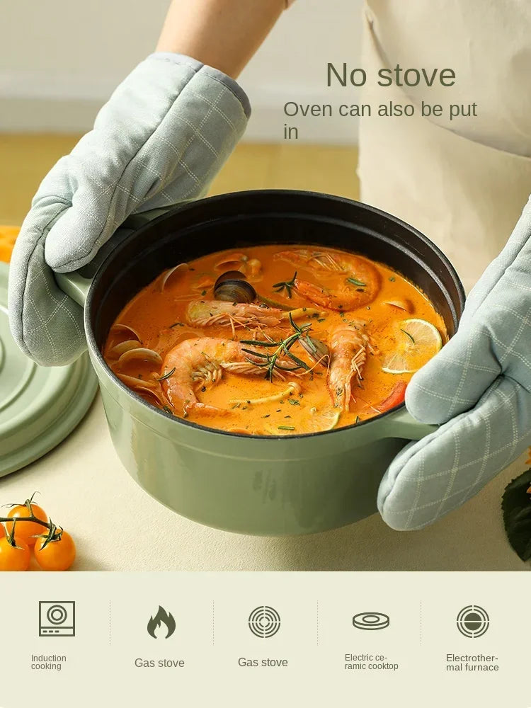 Matcha Green Enamel Cast Iron Pot, Porcelain Inner Wall, 22cm, 24cm Stock Pot, Induction Cooker Compatible, Reliable Pot