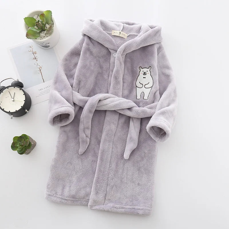 Kids Soft Pajamas Children's Winter Flannel Bathrobe 2023 New Cartoon Cute Sleepwear Boys Girls Autumn Robes Hooded Homewear