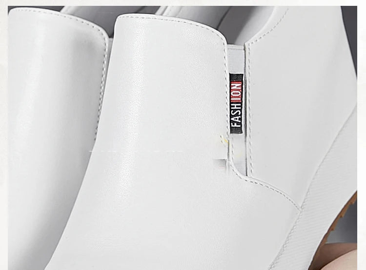 Fujin 7cm Genuine Leather Synthetic Boot Women  Fashion Ankle Platform Wedge Heels Pumps Autumn Spring Sexy Hidden Heels Boots